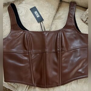 Poster Girl Women’s Faux Leather Brown corset crop top NWT size XL